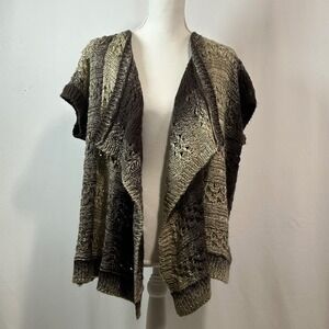 Womens Knit Short‎ Sleeve Cardigan Sweater Open Front Drape Brown Beige